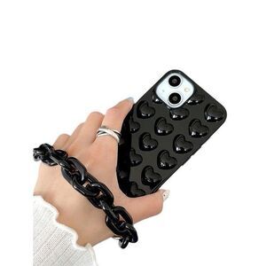 BLACK Heart Chain Hand Strap Phone Case for iPhone 13 Pro Max